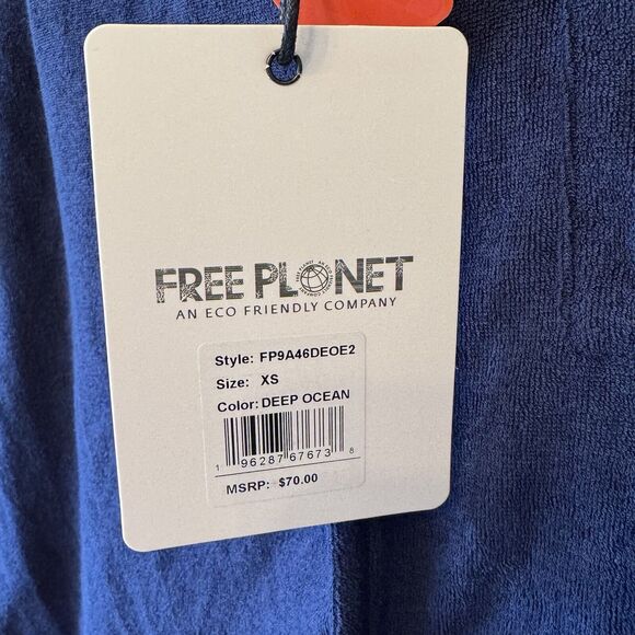FREE PLANET Size XS LOT OF TWO Shirts Navy & White Terry‎ Cloth Button Front Top - Picture 7 of 16